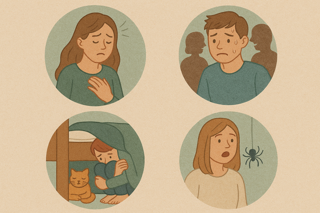 Illustration opdelt i fire cirkler om hvert deres problem